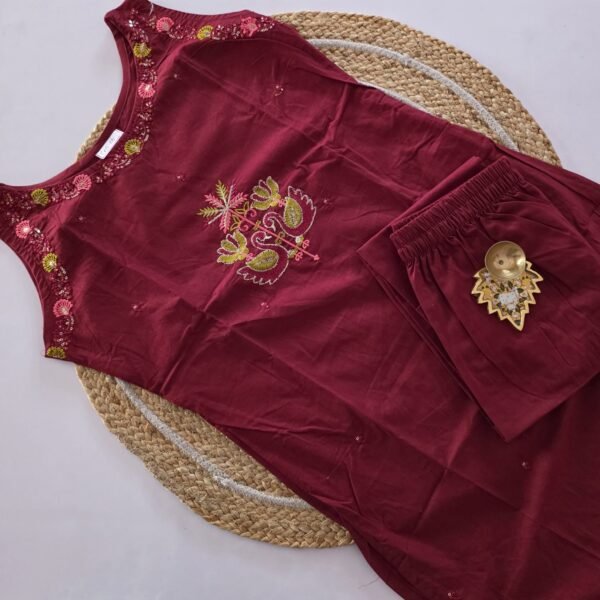 Dabu Cotton Co Ord Set -  COS06 - Maroon Red