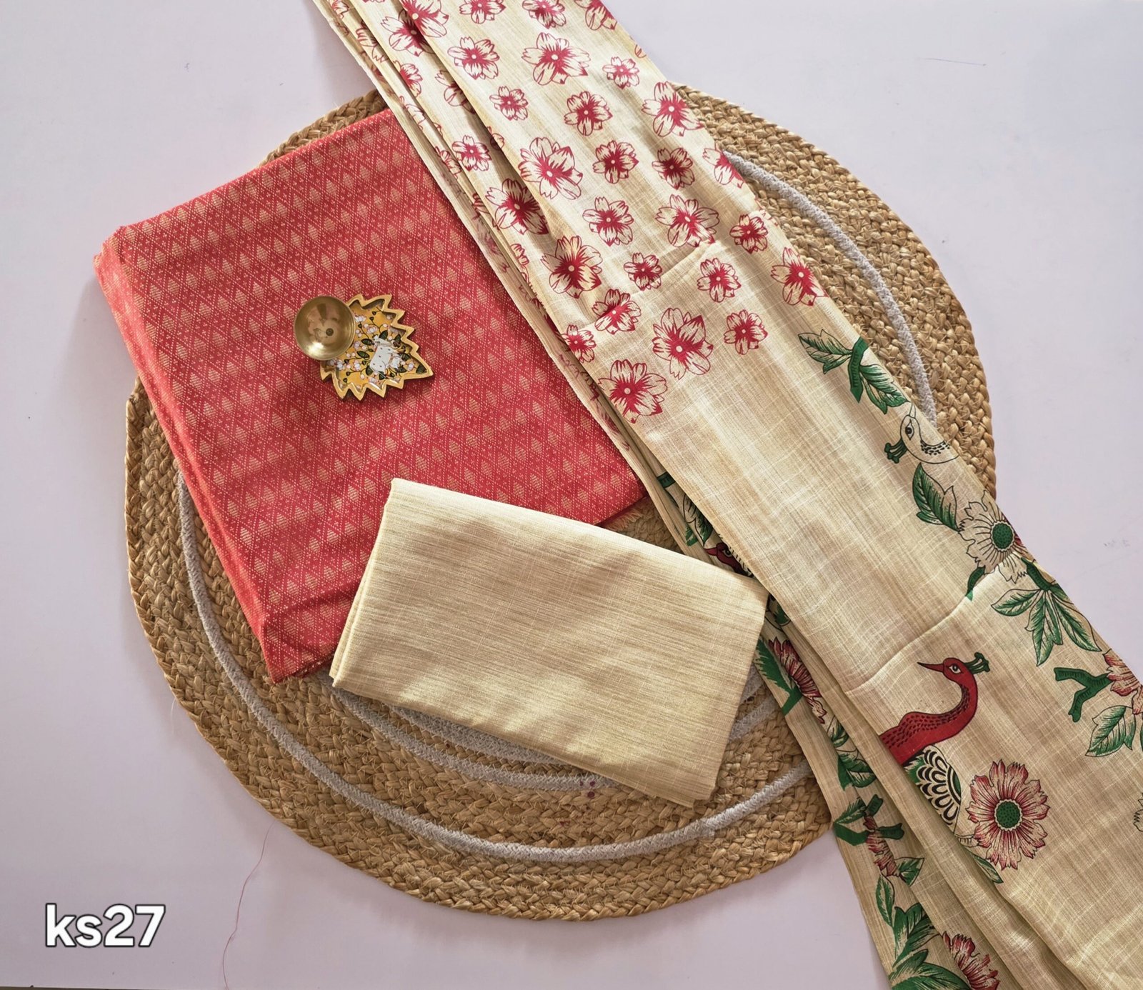 Katan Silk with Madhubani Dupatta Salwar Set - KS27 - (Red shade) - Image 2