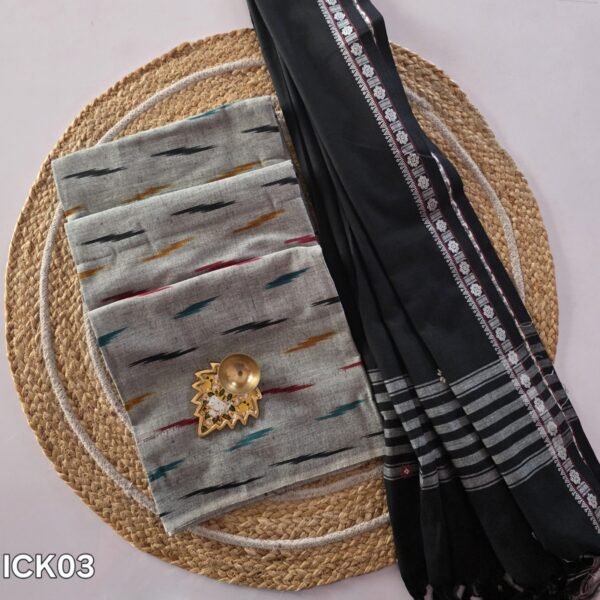 Ikkat Top With South Cotton Dupatta - ICK03 (Gray with Black)