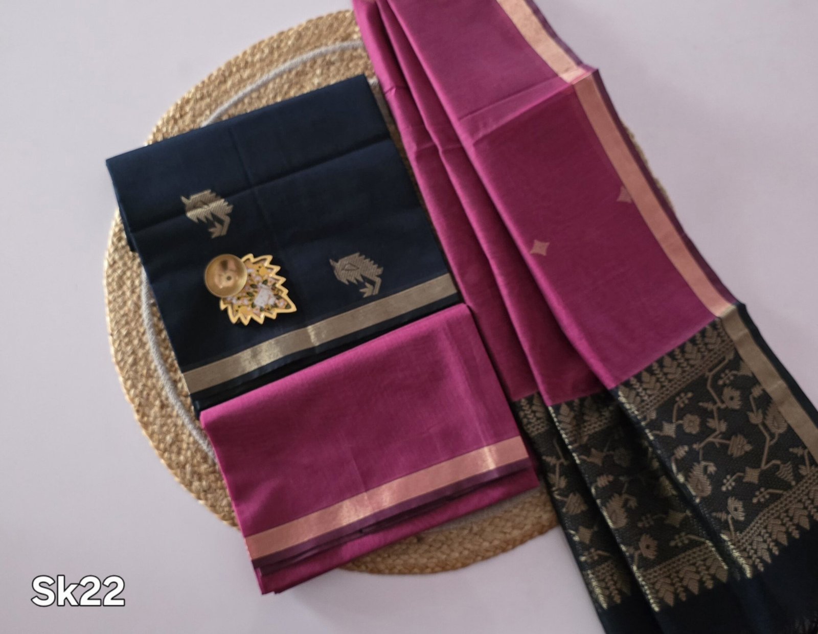 Silk Cotton Salwar Set - SK22 - Navy Blue - Image 2