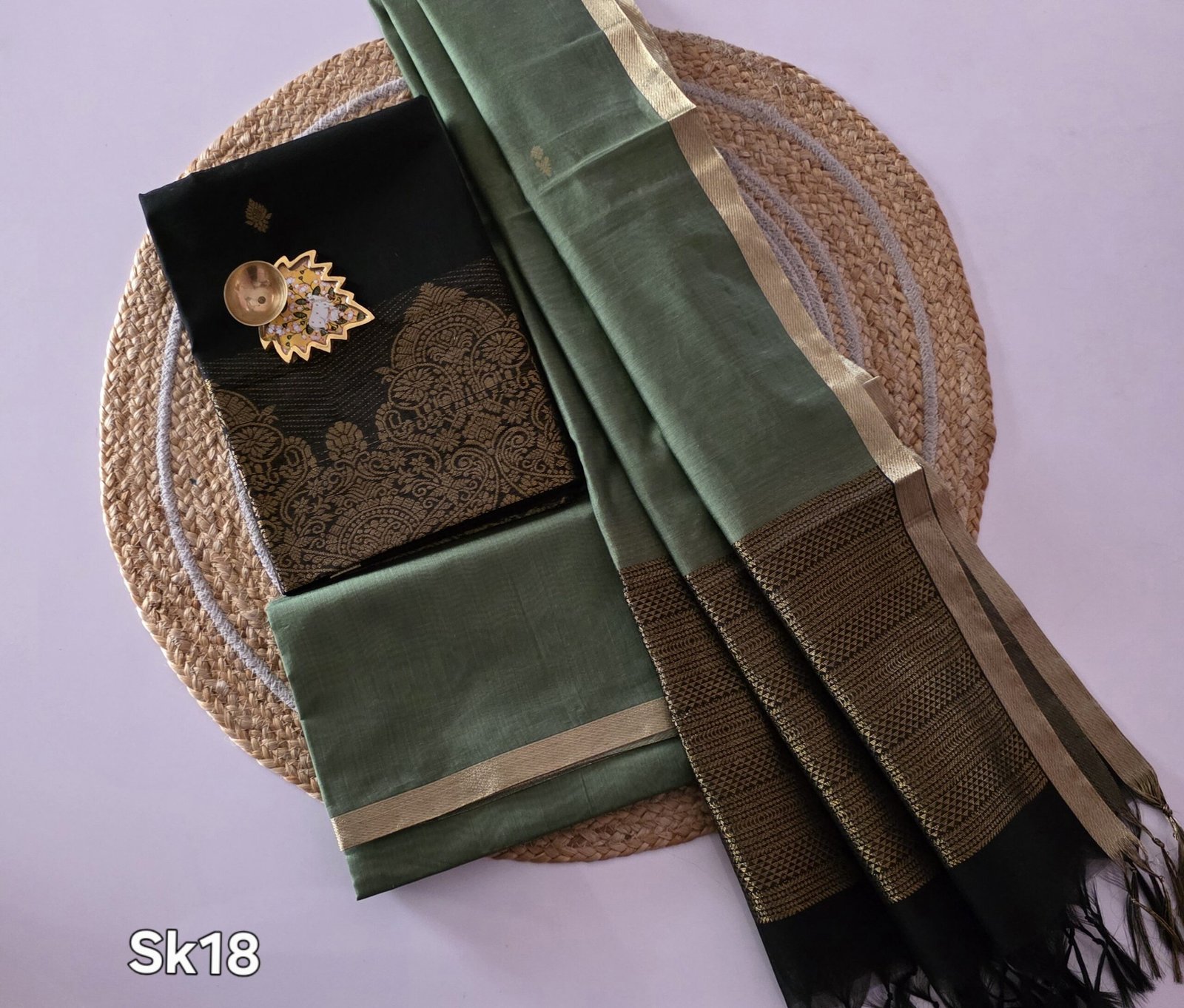 Silk Cotton Salwar Set - SK18 - Black - Image 2