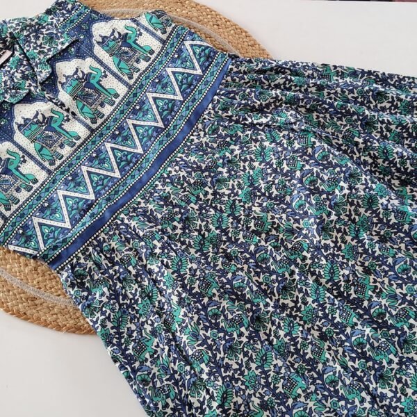 Ajrakh Elephant Print Cotton Maxi - MX01 - Royal Blue