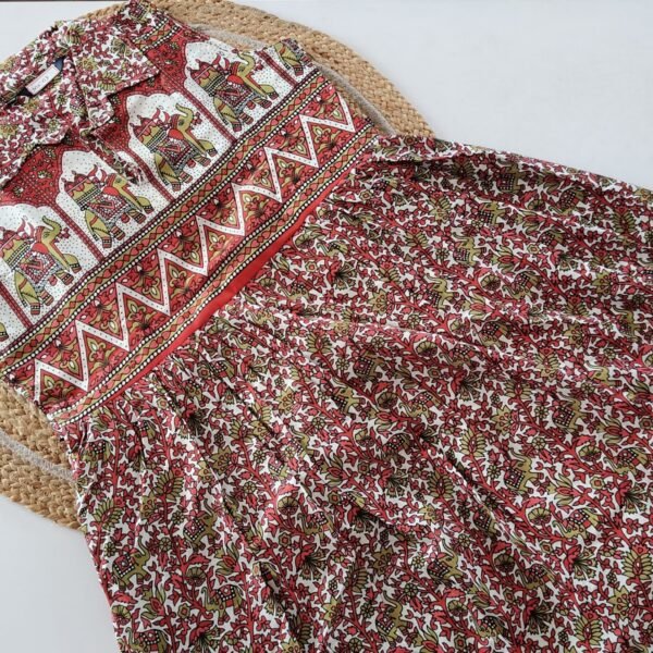 Ajrakh Elephant Print Cotton Maxi - MX03 - Red