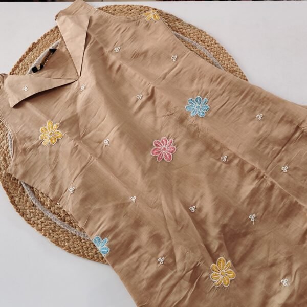 Mul Chanderi Embroidered Aline Kurti - MX 07
