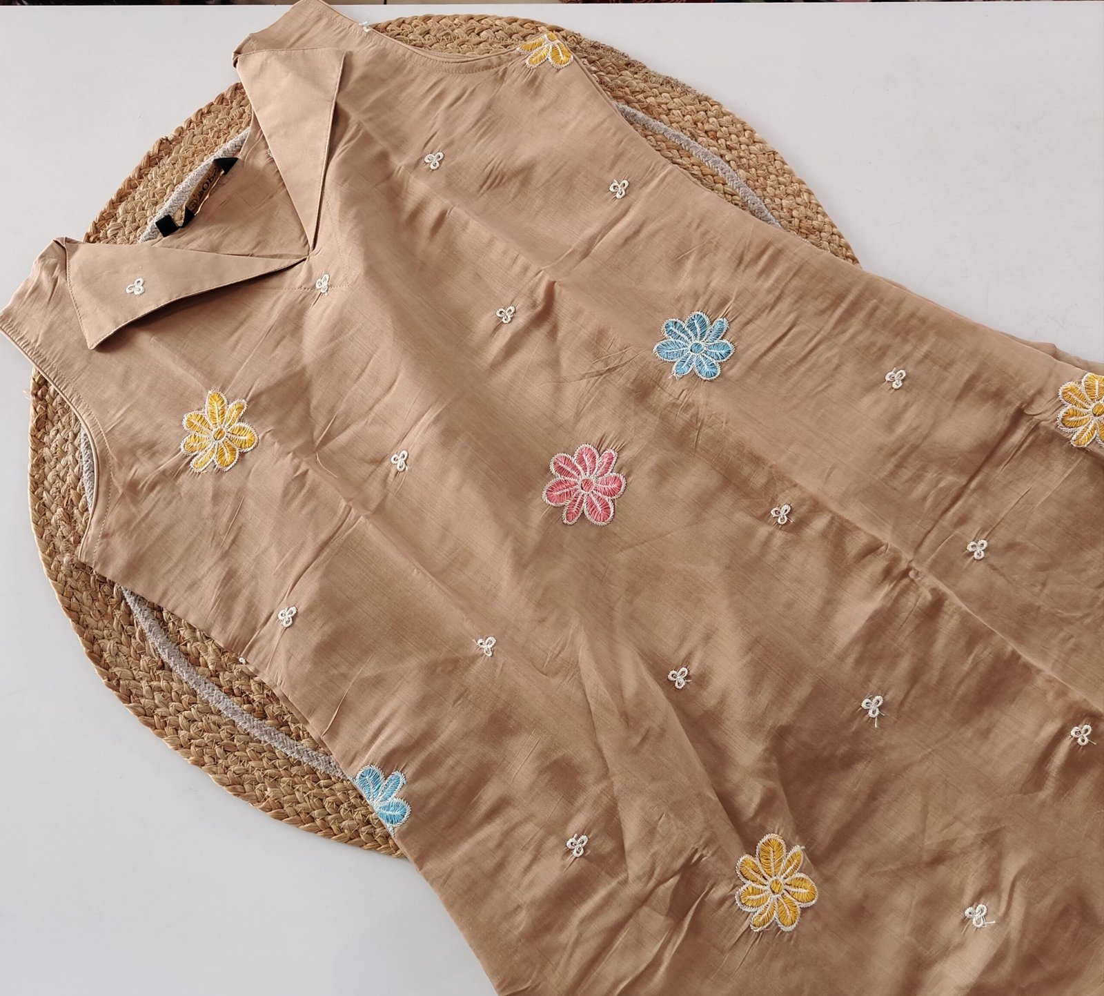 Mul Chanderi Embroidered Aline Kurti - MX 07