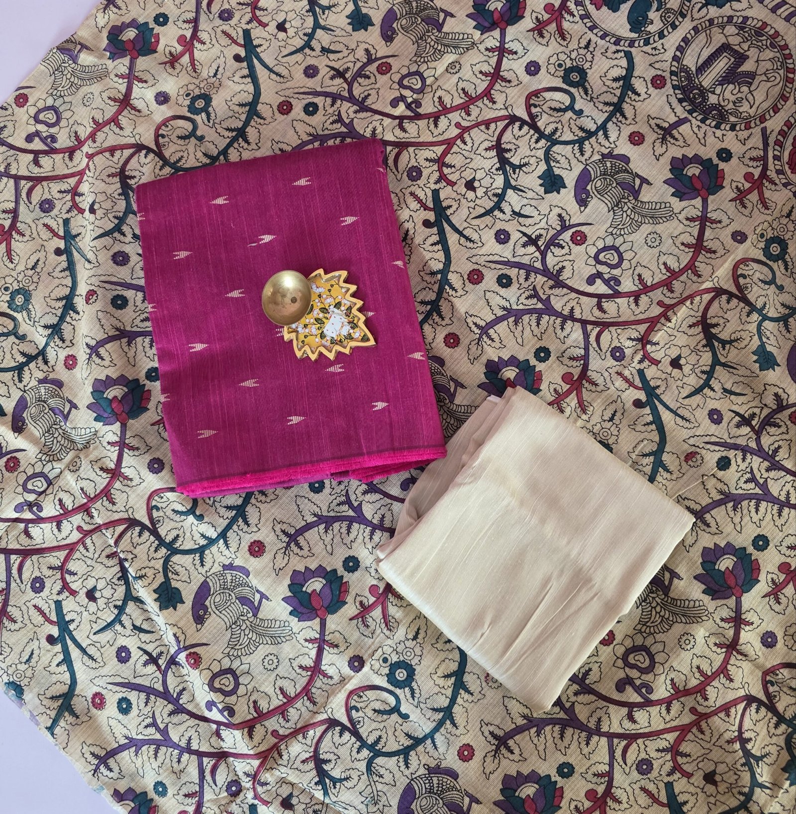 Raw Silk 3pc Set With Madhubani Dupatta - RSM06(Rani Pink) - Image 2
