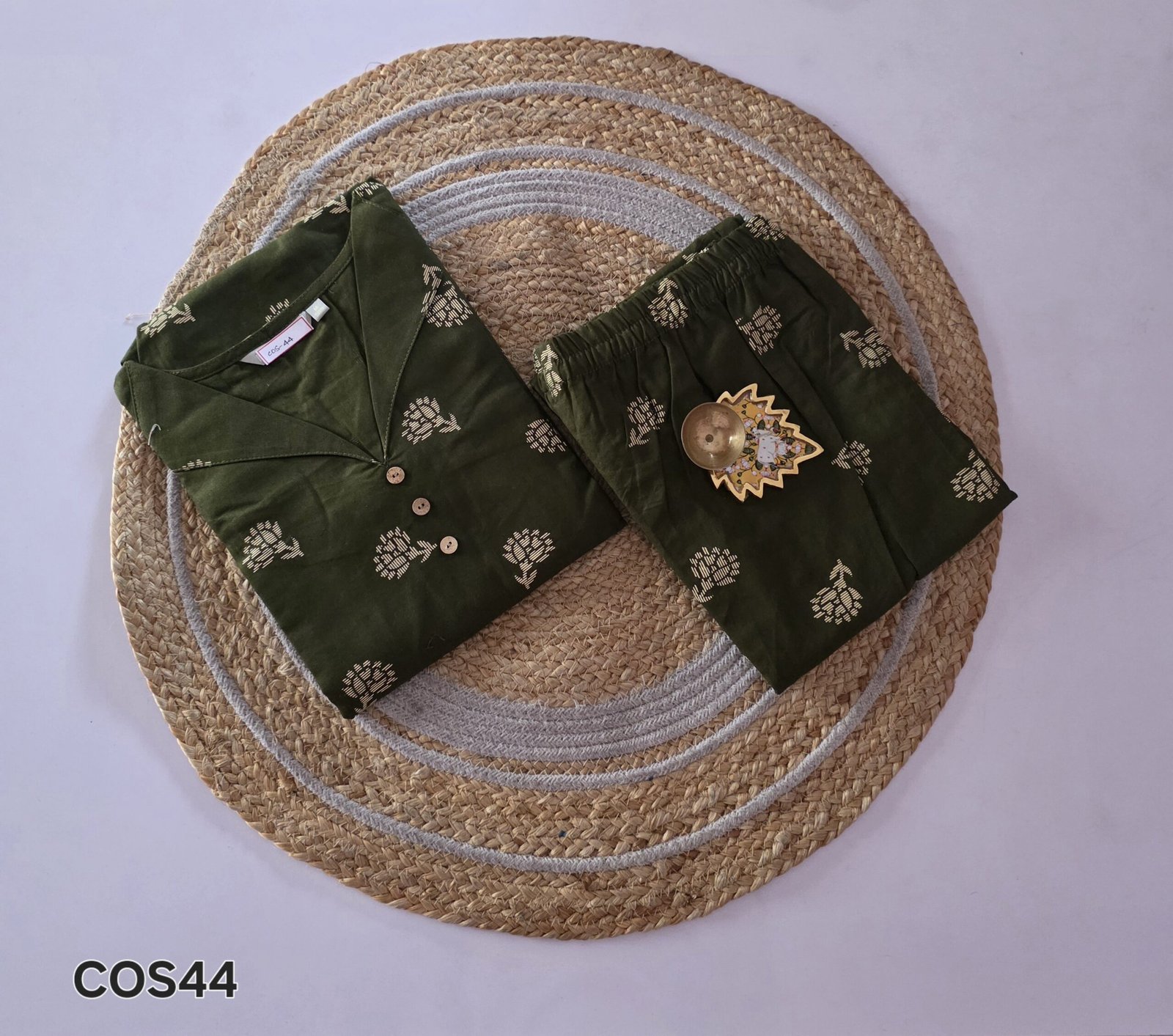Flex Cotton Co Ord Set - COS44 - Olive Green - Image 2