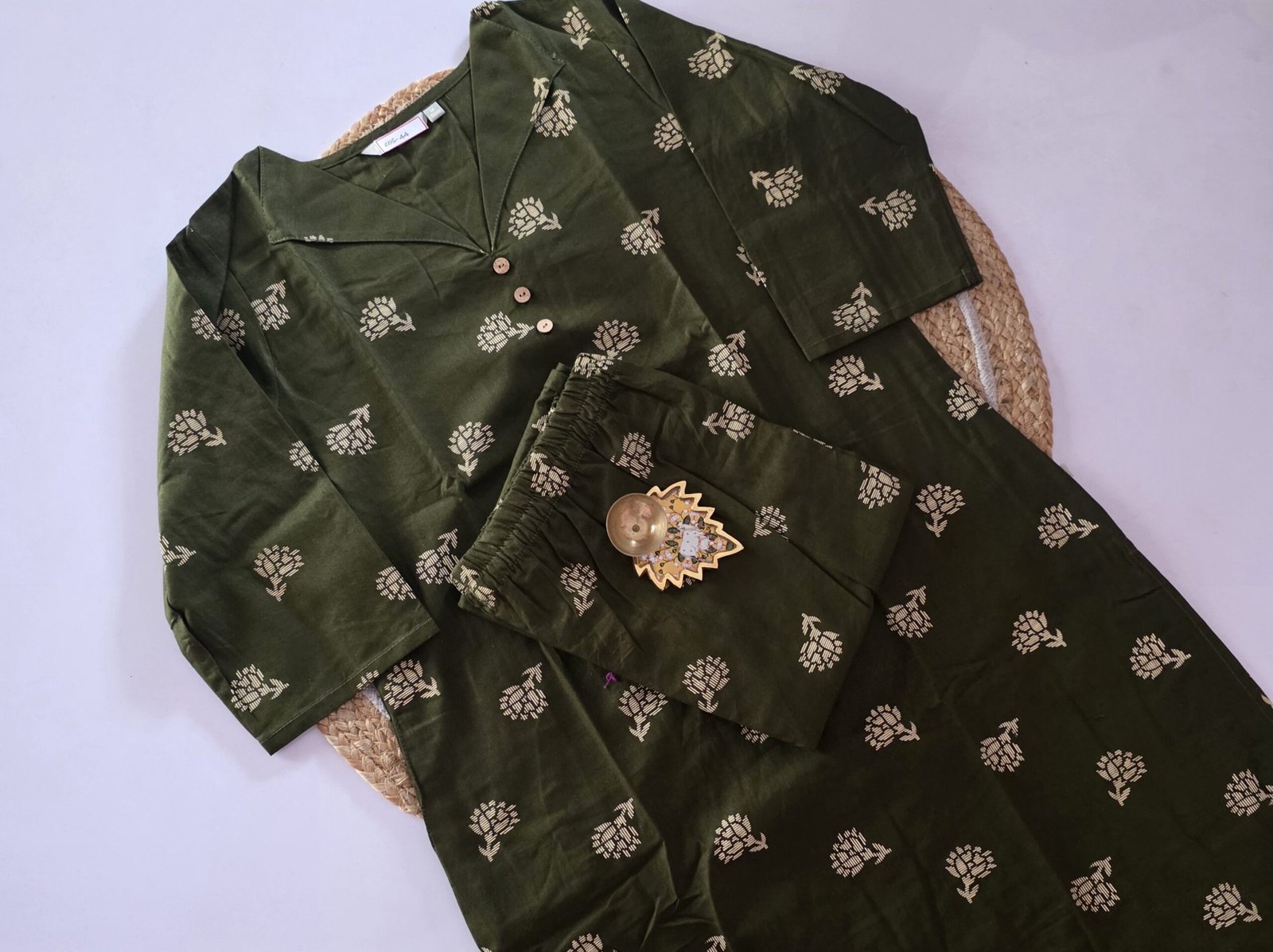 Flex Cotton Co Ord Set - COS44 - Olive Green