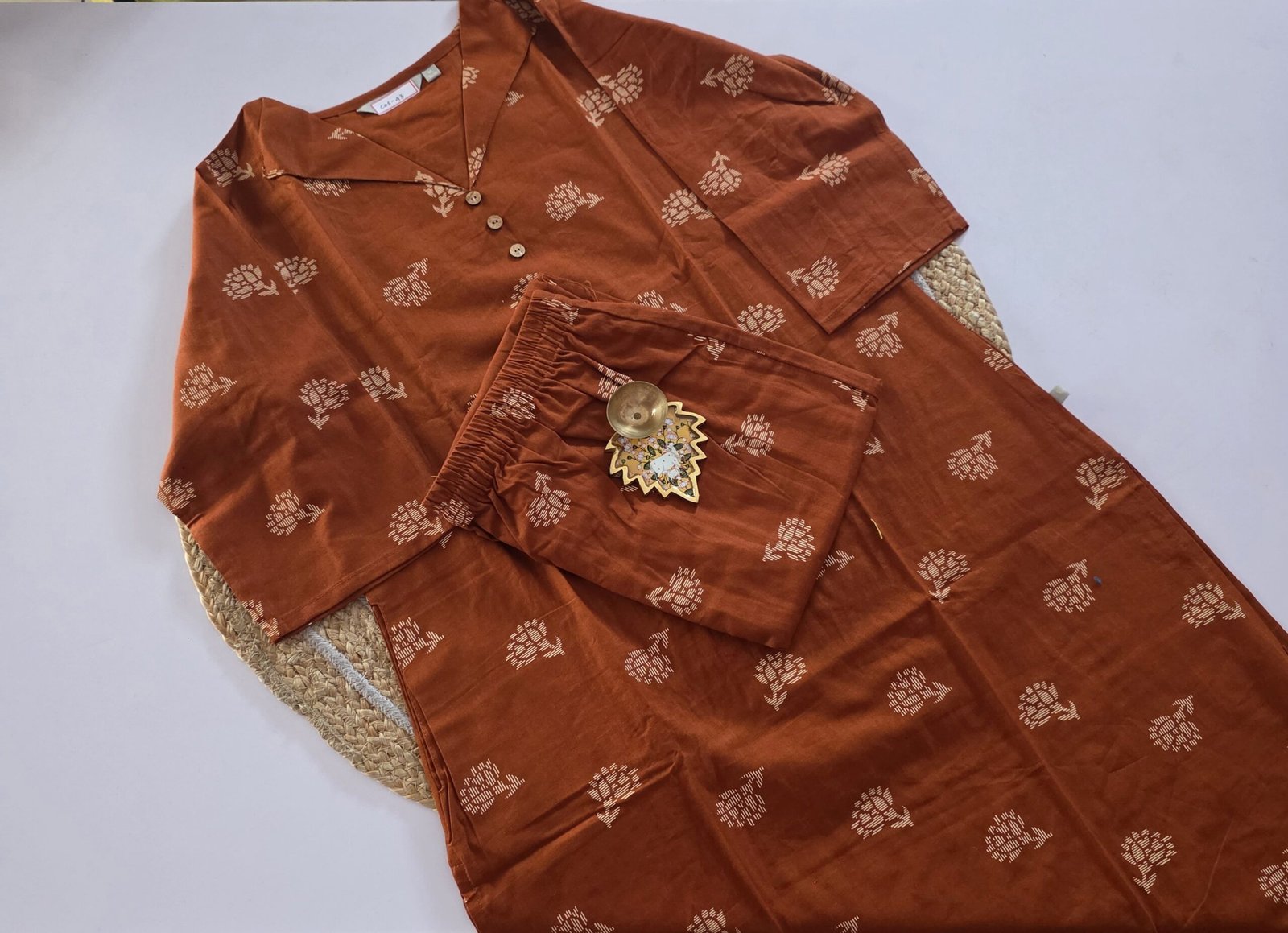 Flex Cotton Co Ord Set - COS43 - Rust Orange