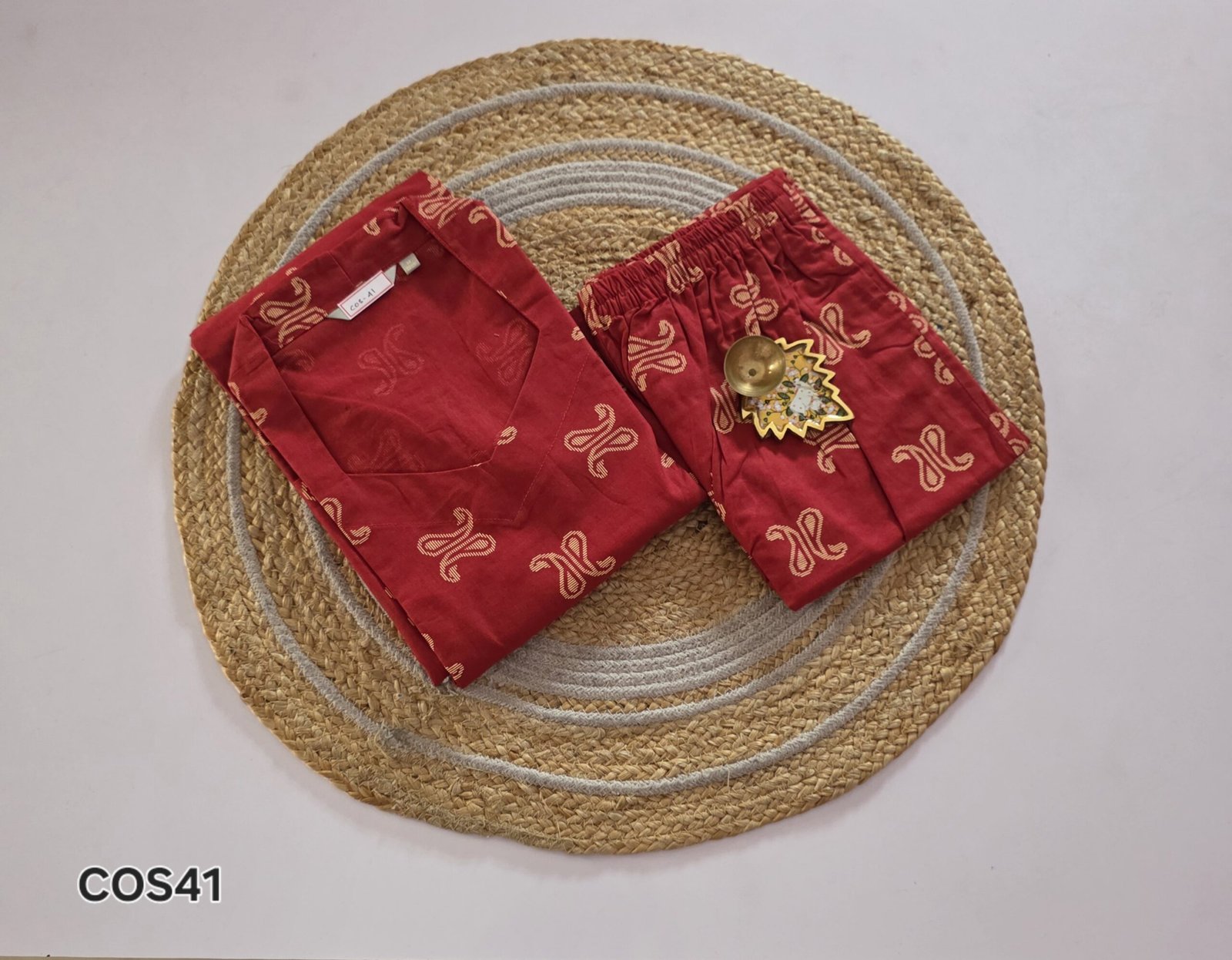 Flex Cotton Co Ord Set - COS41 - Tomato Red - Image 2