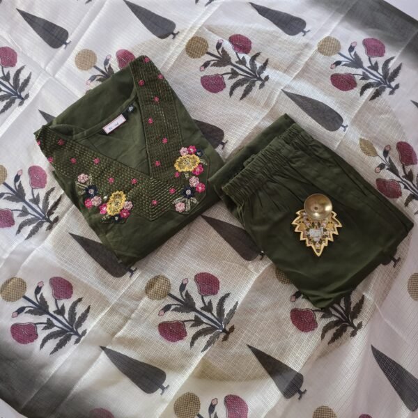 Dabu Cotton Salwar Set - DC02 - Olive Green