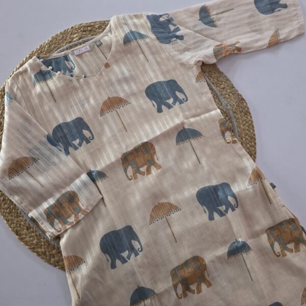 Linen Zari Kurti - LZK19 - Cream Elephant