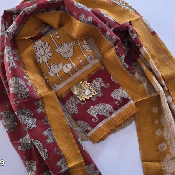 Mangalgiri Silk × Chennuri Silk Fusion Top and Dupatta Set - KTD29