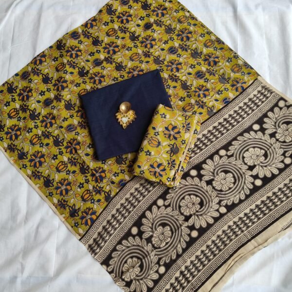 Kalamkari Salwar Set - HK129 - Navy Blue with Green