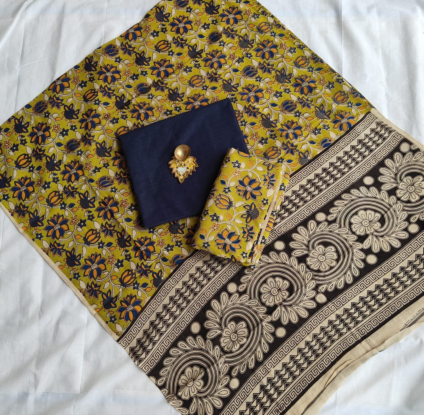 Kalamkari Salwar Set - HK129 - Navy Blue with Green