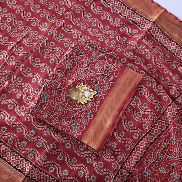 Chennuri Silk × Ajrak Print Fusion Top and Dupatta Set - KTD39 - Red