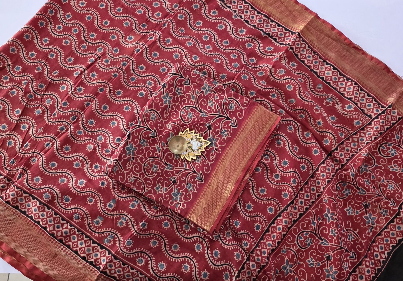 Chennuri Silk × Ajrak Print Fusion Top and Dupatta Set - KTD39 - Red