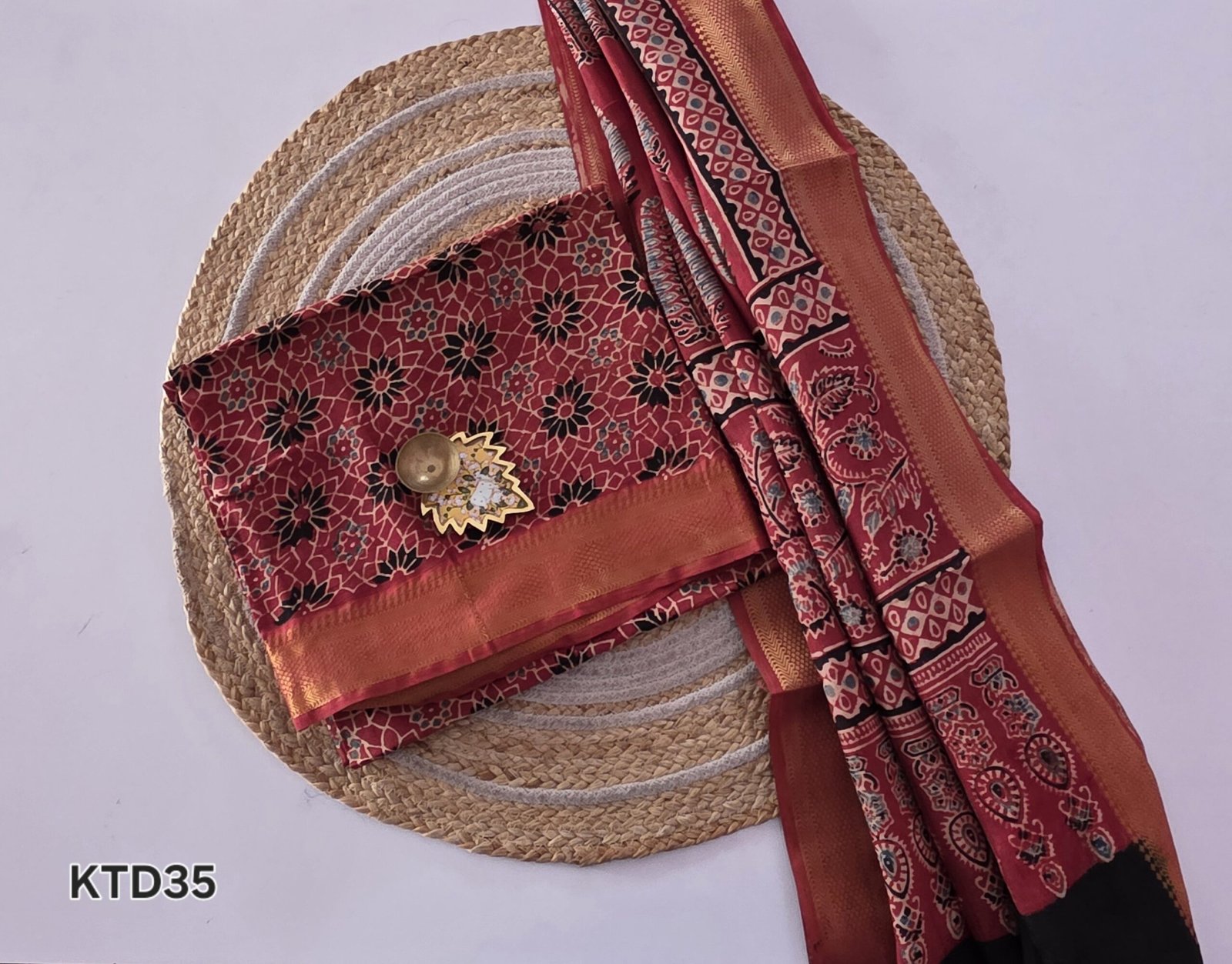 Chennuri Silk × Ajrak Print Fusion Top and Dupatta Set - KTD35 - Image 2
