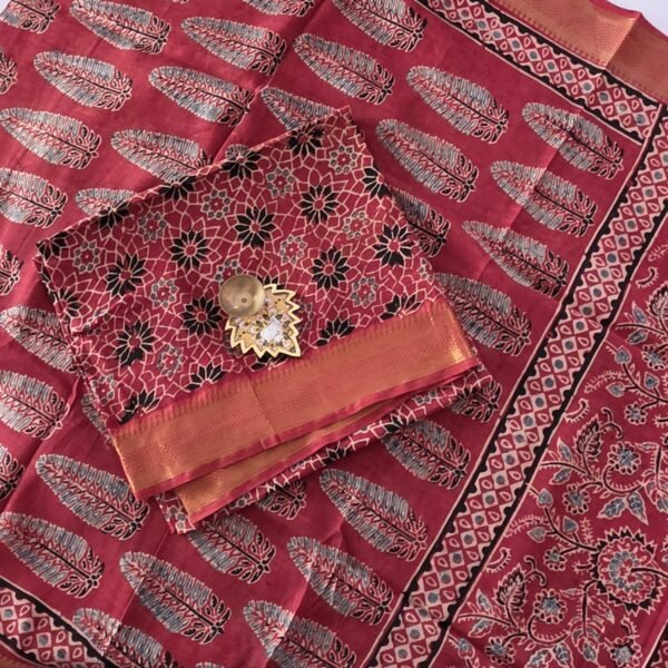 Chennuri Silk × Ajrak Print Fusion Top and Dupatta Set - KTD35