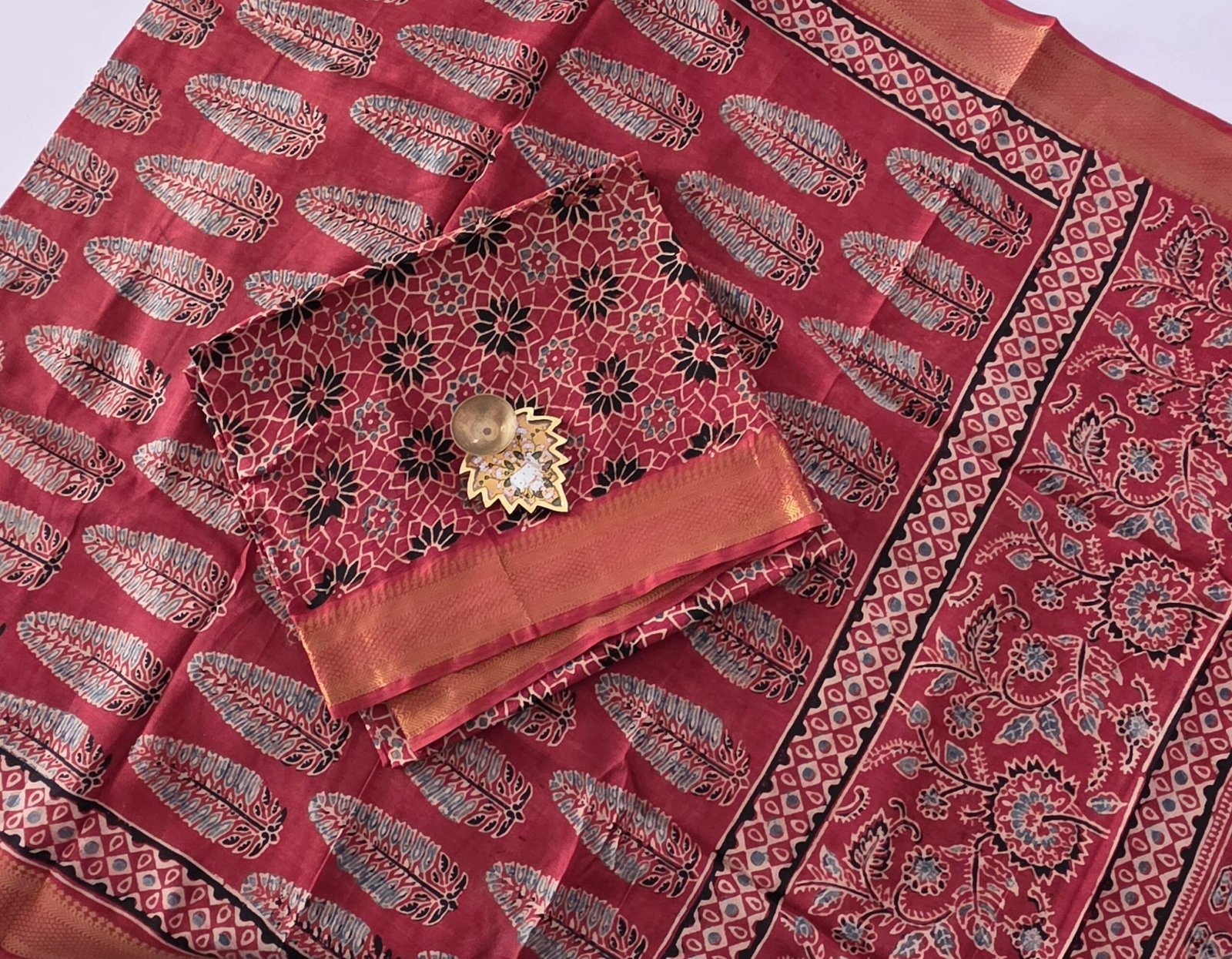 Chennuri Silk × Ajrak Print Fusion Top and Dupatta Set - KTD35