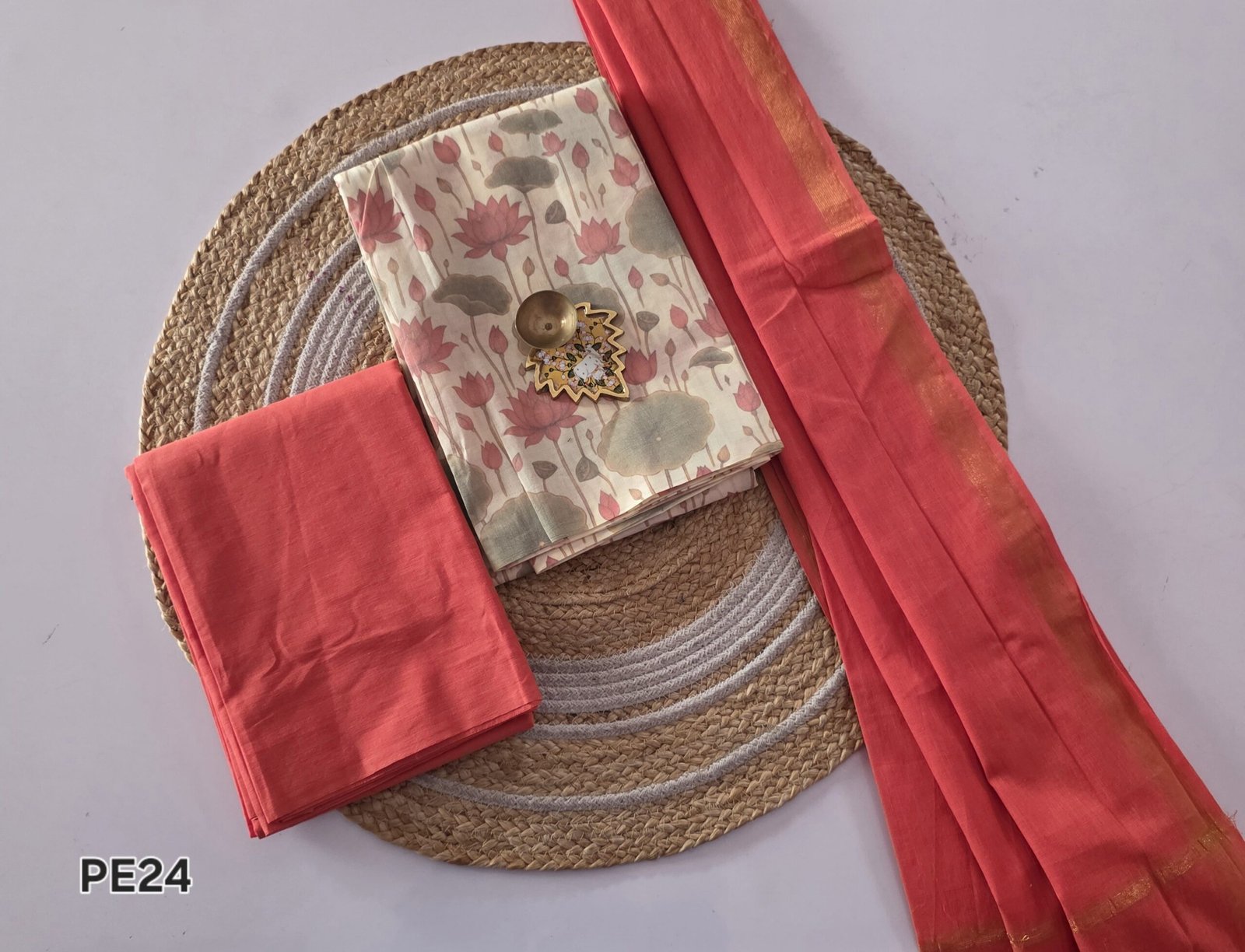 Floral Cotton Salwar Set - PE24 - Orange - Image 2