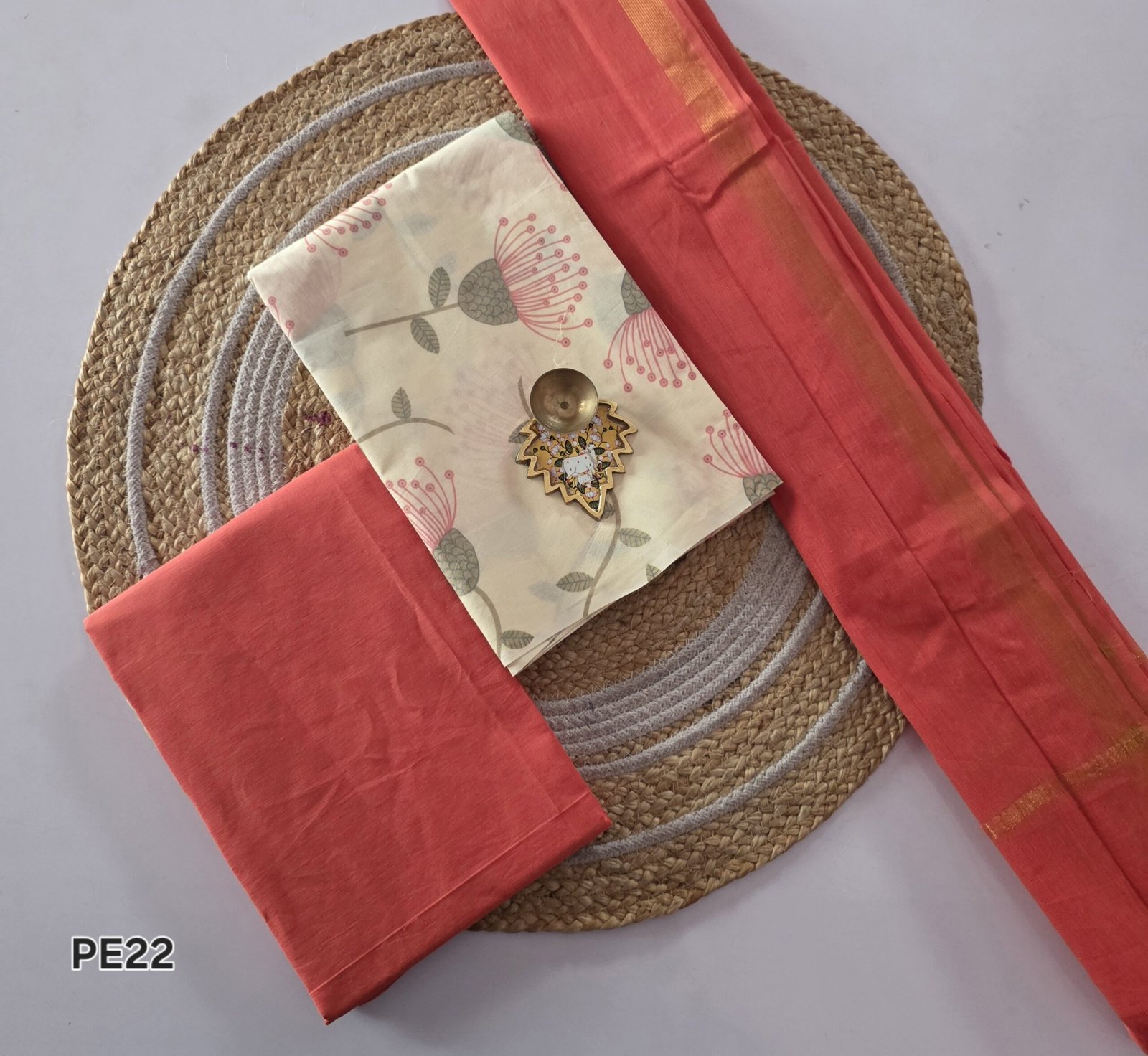 Floral Cotton Salwar Set - PE22 - Orange - Image 2