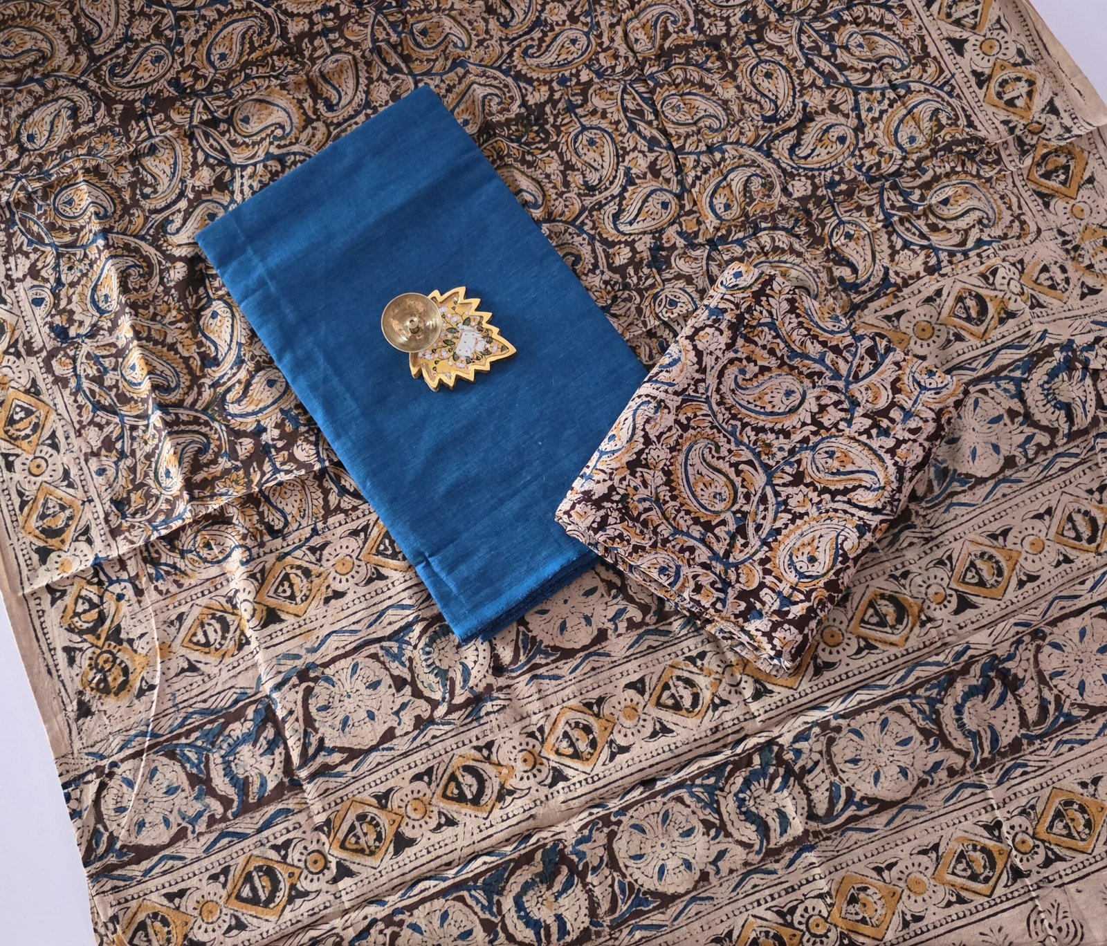 Kalamkari Handblock Printed Salwar Set - HK148 - Peacock Blue shade - Image 2
