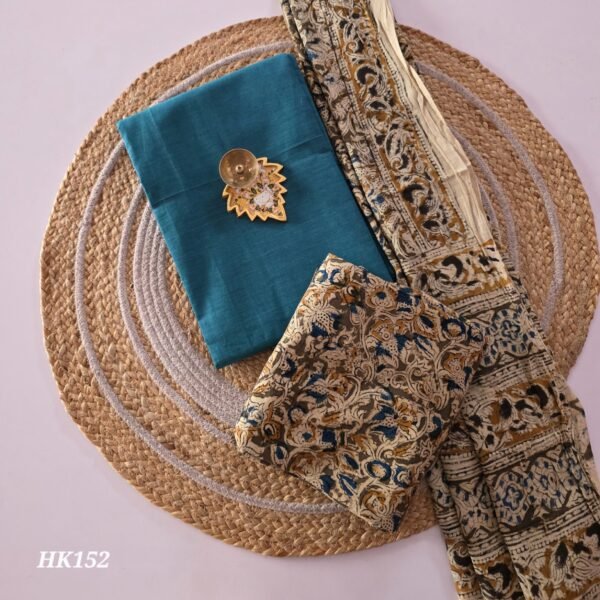 Kalamkari Handblock Printed Salwar Set - HK152 - Teal shade
