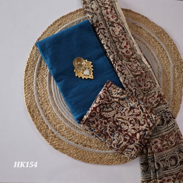 Kalamkari Handblock Printed Salwar Set - HK154 - Peacock Blue shade