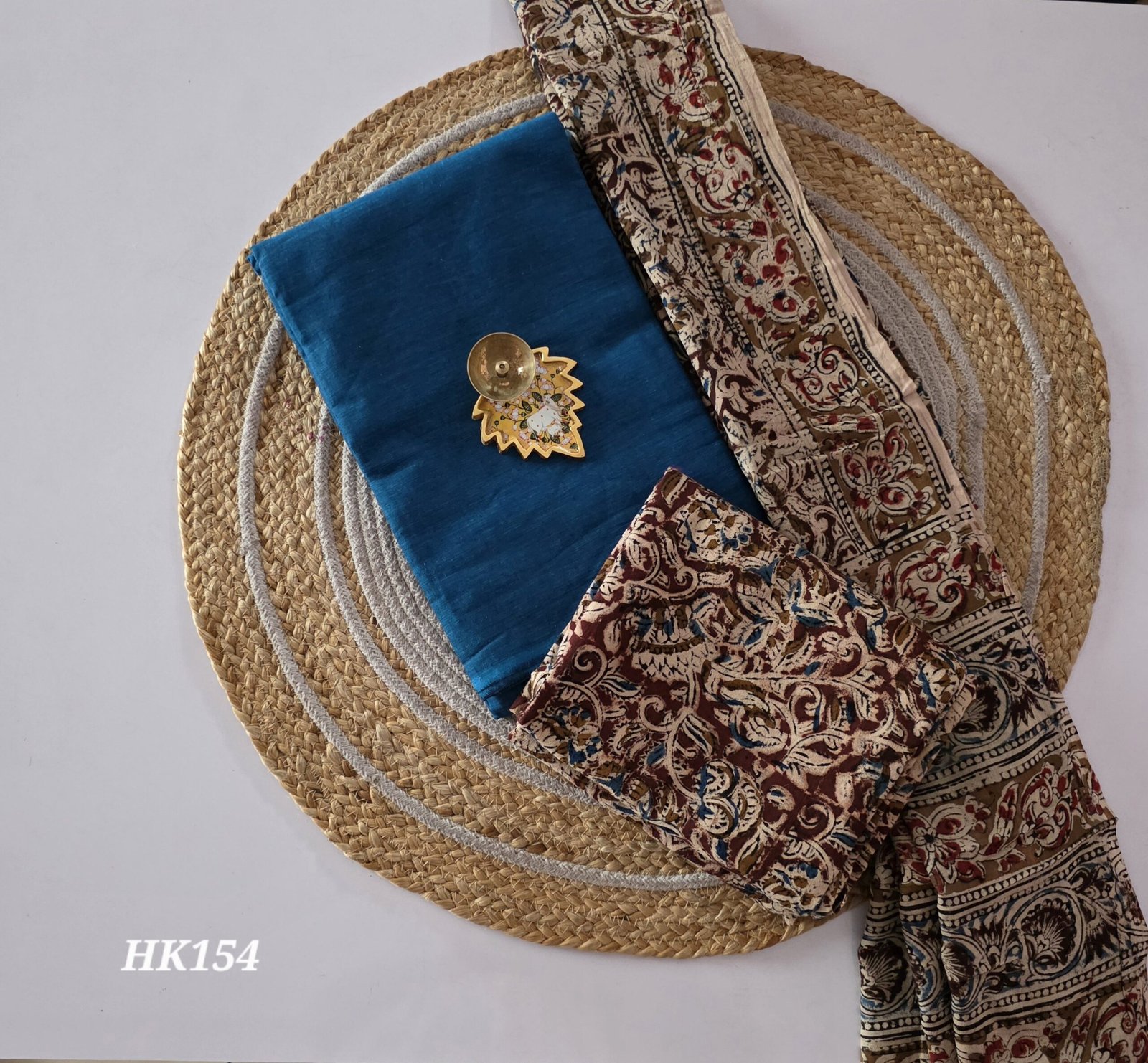 Kalamkari Handblock Printed Salwar Set - HK154 - Peacock Blue shade