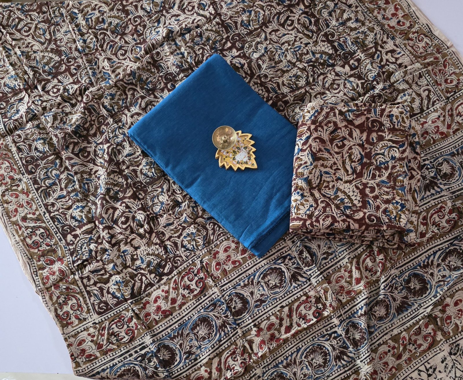 Kalamkari Handblock Printed Salwar Set - HK154 - Peacock Blue shade - Image 2