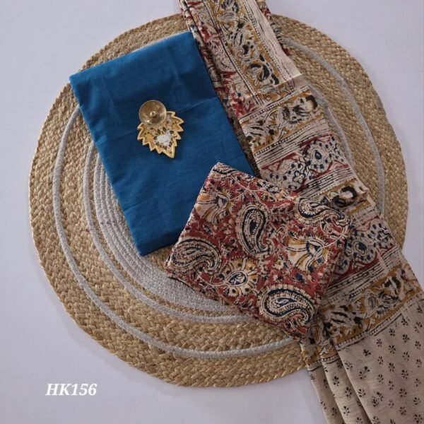 Kalamkari Handblock Printed Salwar Set - HK156 - Peacock Blue shade