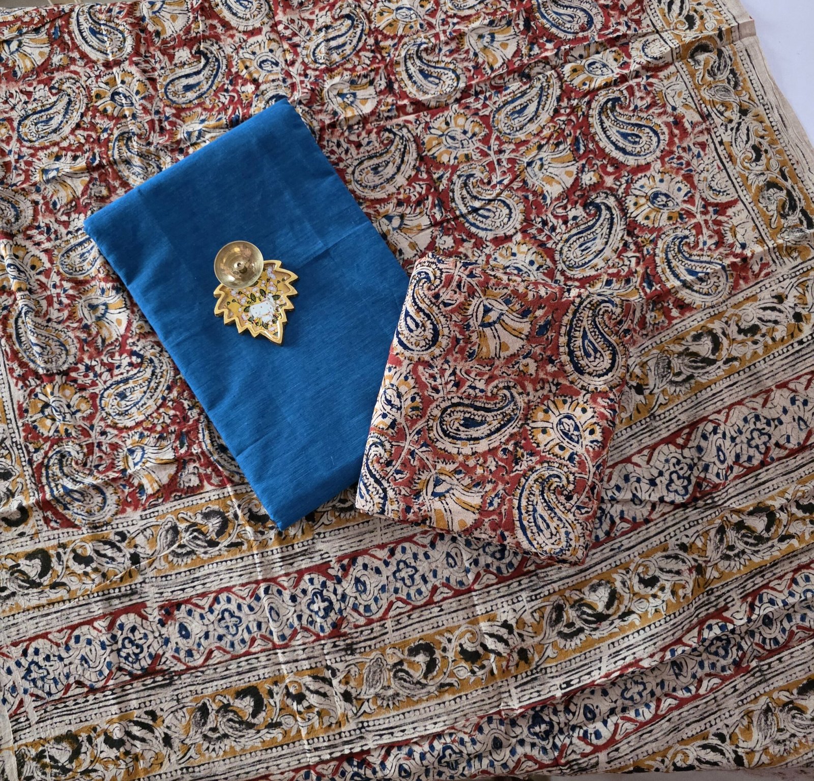 Kalamkari Handblock Printed Salwar Set - HK156 - Peacock Blue shade - Image 2