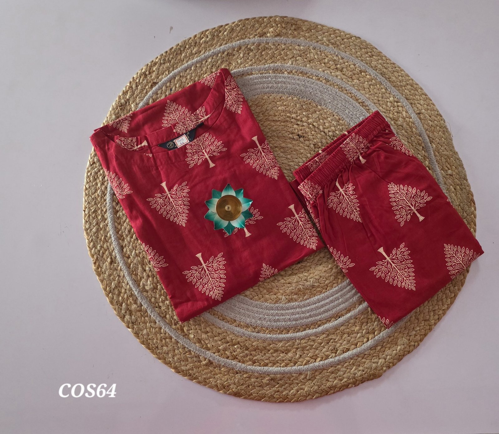 Flex Cotton Semi Palazzo Co Ord Set - COS64 - Tomato Red - Image 2