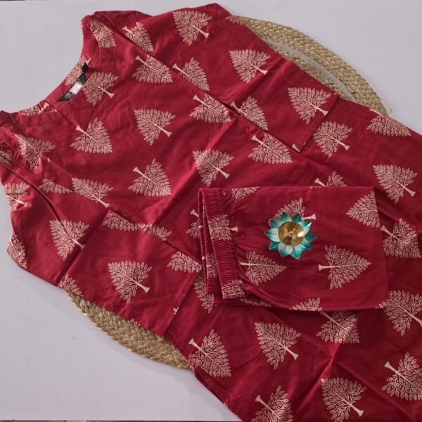 Flex Cotton Semi Palazzo Co Ord Set - COS64 - Tomato Red - L
