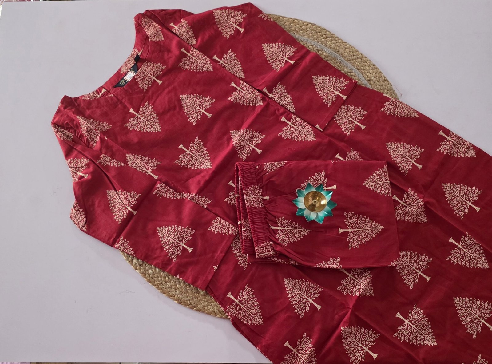Flex Cotton Semi Palazzo Co Ord Set - COS64 - Tomato Red