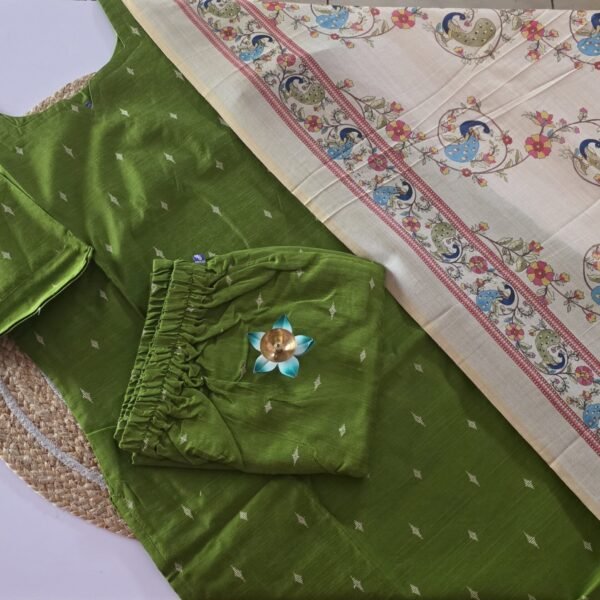 Raw Silk 3 Pc Set with Digital Printed Kalamkari Dupatta - (Copy)