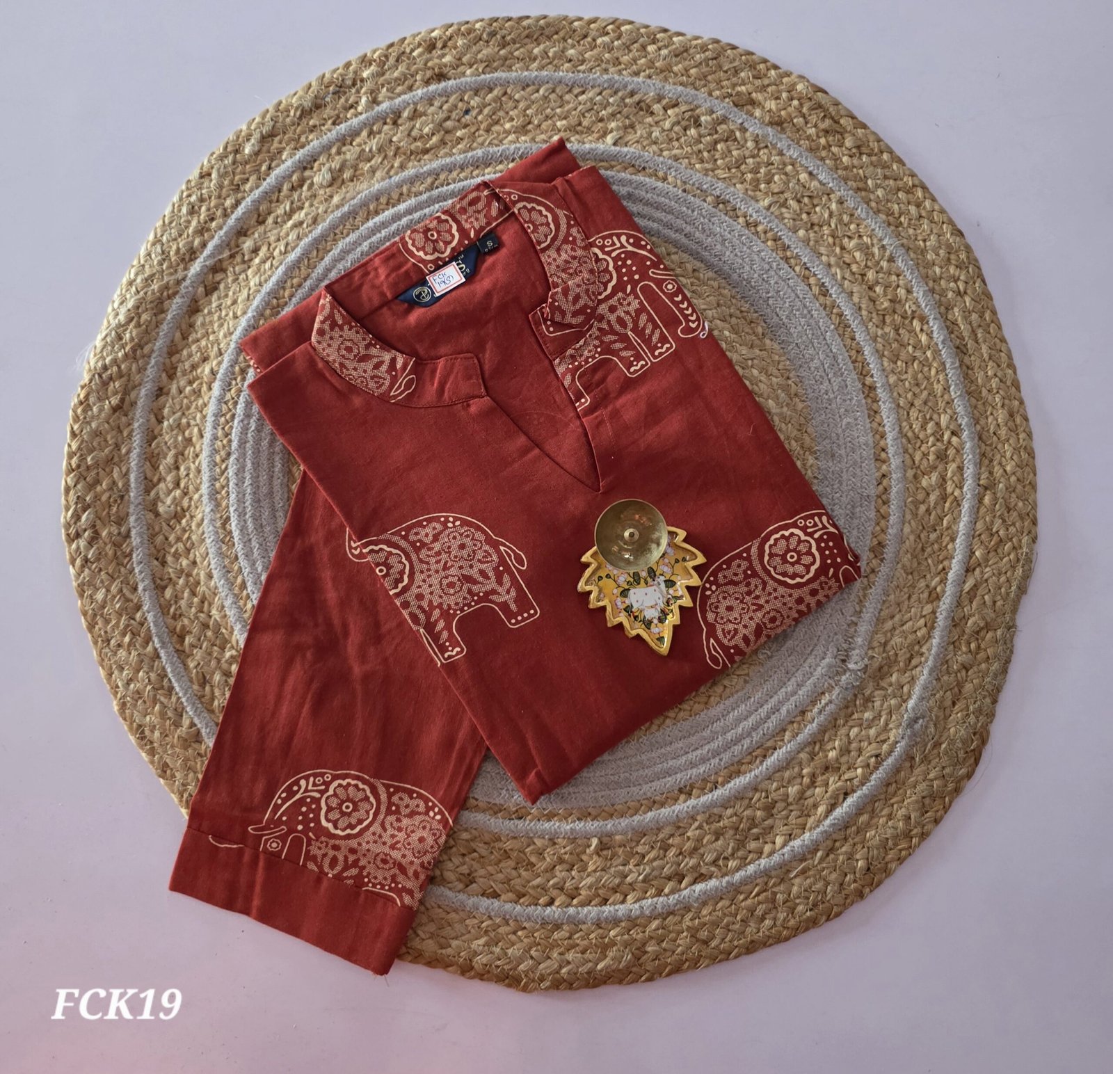 Pure Cotton Kurti - FCK19 - Rust Orange Elephant - Image 2