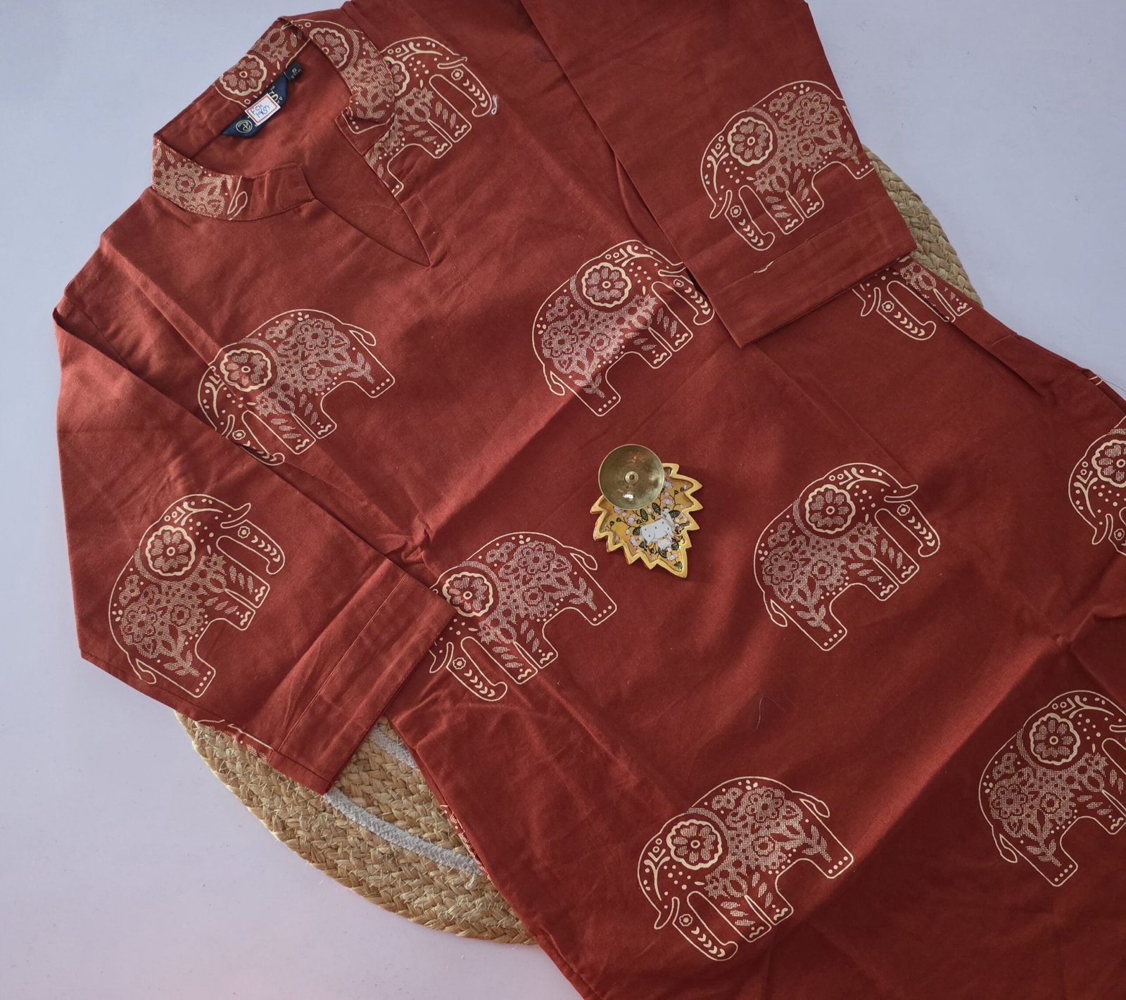 Pure Cotton Kurti - FCK19 - Rust Orange Elephant