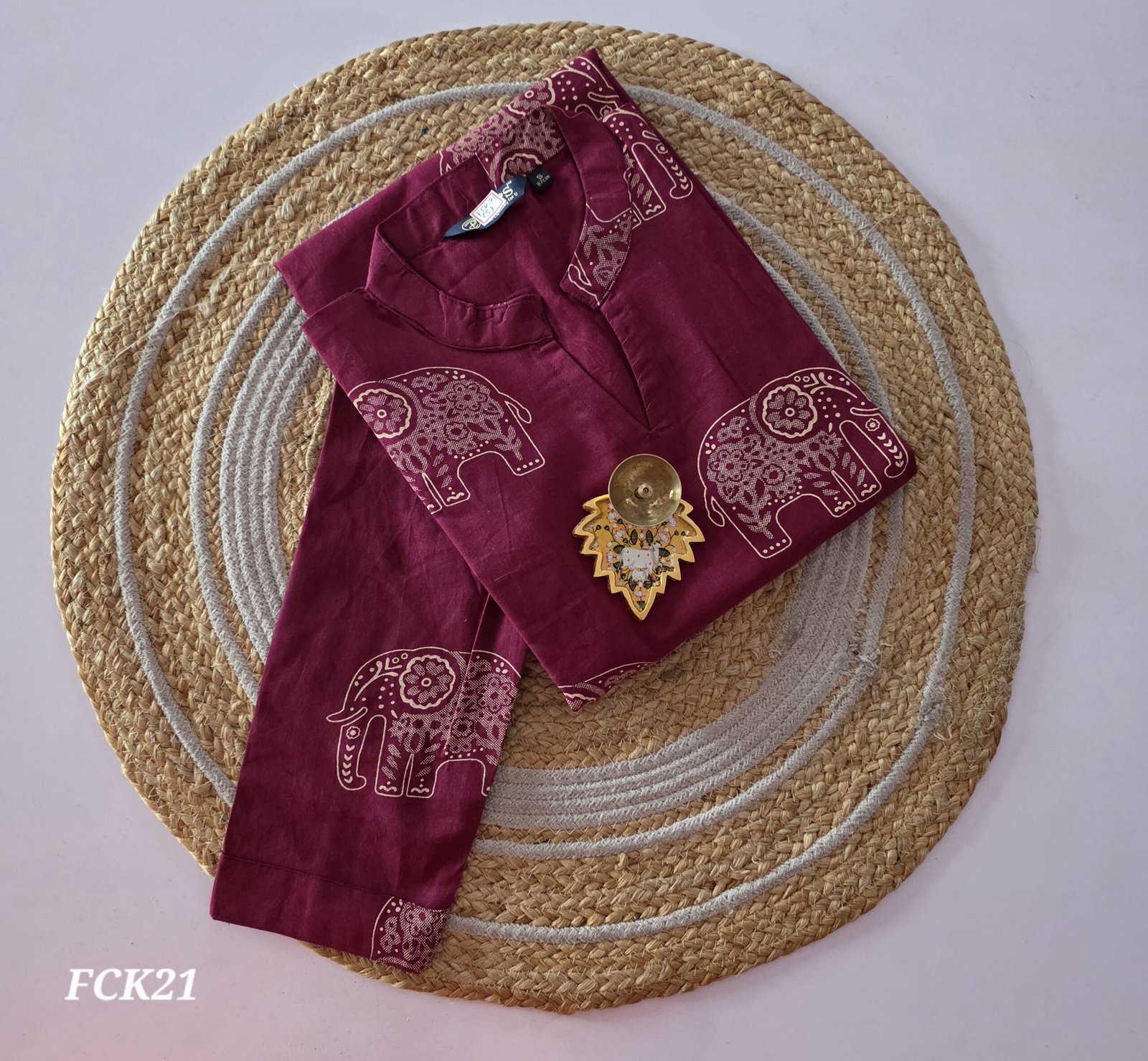 Pure Cotton Kurti - FCK21 - Magenta Elephant - Image 2